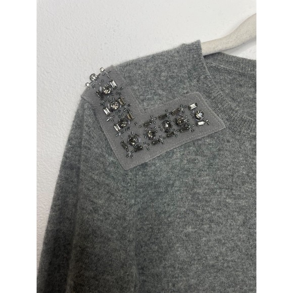 J. Crew  XS Sweater Gray Jeweled-Shoulder Cashmere Knit Pullover Crewneck - Picture 6 of 16